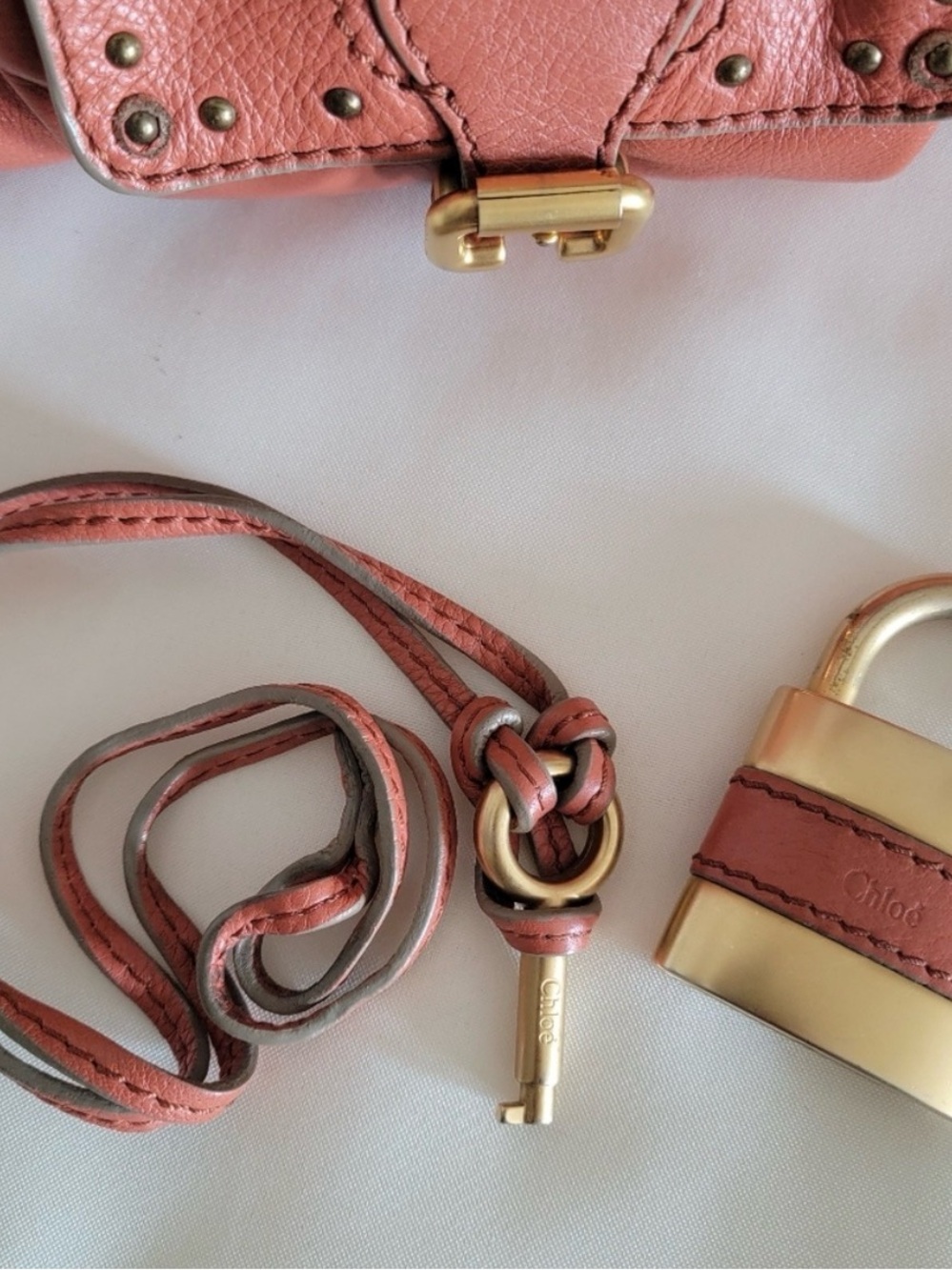 RARE Authentic Chloe Paddington coral Satchel bag with padlock - Picture 13 of 15